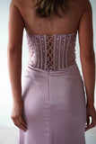 DUSTY ROSE DAISY EMBELLISHED SATIN CORSET GOWN