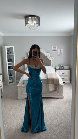 FITTED TEAL METALLIC GOWN