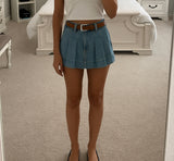 PLEATED DENIM MINI SKIRT WITH CONTRAST HEM DETAIL