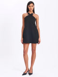 CAITLIN BLACK SATIN TRIM BOW MINI DRESS