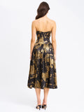 SAANVI GOLD TIE DYE BRONZING STRAPLESS DROP WAIST MIDI GOWN