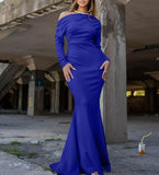 LONG SLEEVE ONE SHOULDER GOWN