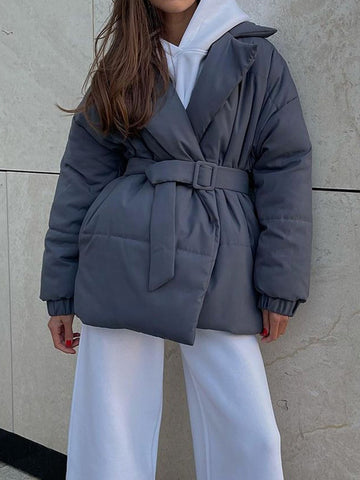 Manteau d'hiver à manches longues avec ceinture