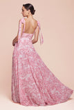 TIE STRAP FLORAL A LINE GOWN