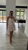 SAMARA FLORAL DROP WAIST LINEN CORSET PUFFY MINI DRESS