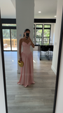 Baby Pink Ruched Breast Drop Waist Maxi Dress