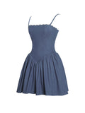 ZAFIRA COTTON DENIM DROP WAIST MINI DRESS