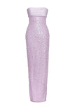 ROBE LONGUE EN SATIN VIOLET À PAILLETTES ET PERLES LAINEY