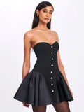 KADEN BLACK DROP WAIST MINI PUFFY DRESS