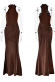 DROP WAIST HALTER MAXI DRESS