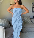 RUFFLE STRETCH MAXI DRESS