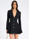 RIA BLACK BLAZER PLEATED DETAIL MINI DRESS