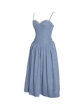 ZADIE COTTON DENIM FLOWER MIDI DRESS
