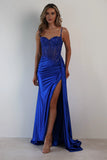 EMBELLISHED LACE AND SATIN FITTED GOWN