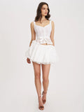 Aliza Lace Trim Layered Cotton Mini Full Skirt