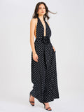 Oriana Black Polka Dots Halter Jumpsuit