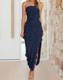 RUFFLE STRETCH MAXI DRESS