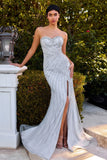 FITTED STRAPLESS EMBELLISHED GOWN