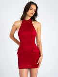 NAIMA RED HALTER MINI PENCIL DRESS