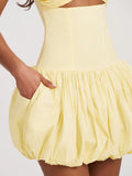 UMIKA BUTTER YELLOW BUBBLE HEM MINI DRESS