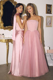 STRAPLESS TULLE BOW BACK GOWN