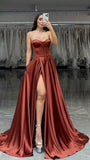 A LINE SATIN BUSTIER MAXI DRESS