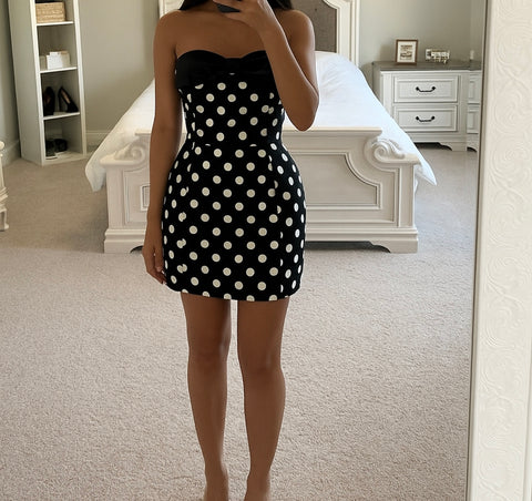 TAHIRA BLACK POLKA DOT MINI DRESS