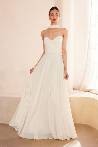 A LINE SCARF WHITE GOWN