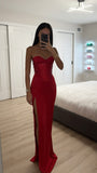 KADESHA RED CRYSTAL HIGH SLIT SATIN CORSET GOWN