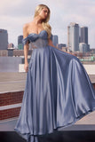 STRAPLESS BEADED SATIN A LINE GOWN