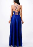 SPAGHETTI STRAP SATIN A LINE GOWN