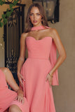 STRAPLESS SCARF A LINE CHIFFON DRESS