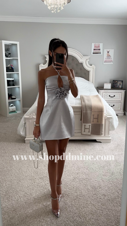 Flawless silver satin mini dress hotsell