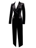 WILLOW BLACK VELVET HIGH SLIT BLAZER GOWN