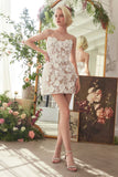 DIMENSIONAL FLORAL AND LACE BRIDAL MINI DRESS