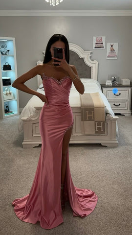 CRYSTAL STRAPLESS SATIN GOWN