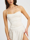 Raegan Pearl White Jacquard Rouched Maxi Dress