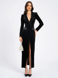 WILLOW BLACK VELVET HIGH SLIT BLAZER GOWN