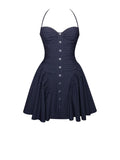 MELODY NAVY PRINT PINSTRIPE WAIST MINI DRESS