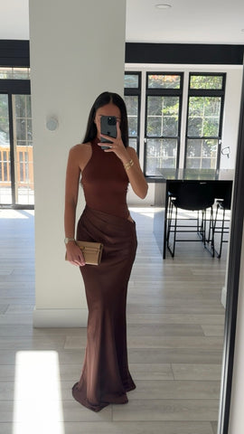 DROP WAIST HALTER MAXI DRESS