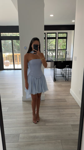Valentina Baby Blue Boned Curve Edge Mini Dress