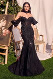 STRAPLESS BLACK LACE MERMAID GOWN & REMOVABLE ACCESSORY