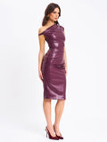 SABINA PURPLE LEATHER SLASH NECK MIDI DRESS