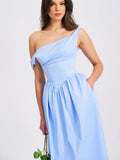 REINA BLUE DROP WAIST CORSET MIDI DRESS