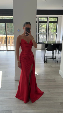 V NECK GATHERED STRETCH GOWN