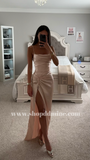 SATIN FITTED KNOT SIDE SLIT GOWN