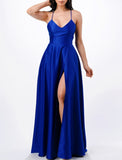 SPAGHETTI STRAP SATIN A LINE GOWN