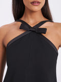 CAITLIN BLACK SATIN TRIM BOW MINI DRESS