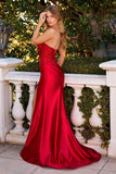 STRAPLESS EMBELLISHED FITTED SATIN GOWN