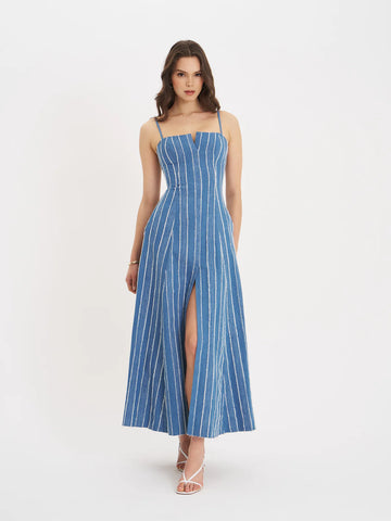 ABYGAIL STRIPE COTTON DEBIM MAXI DRESS